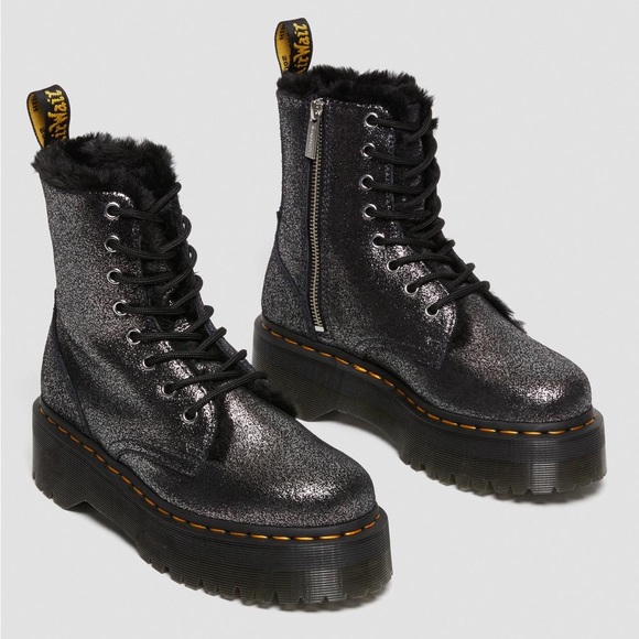 Dr. Martens Shoes - Dr. Martens Jadon Faux Fur Lined Metallic Leather Platform Boots
